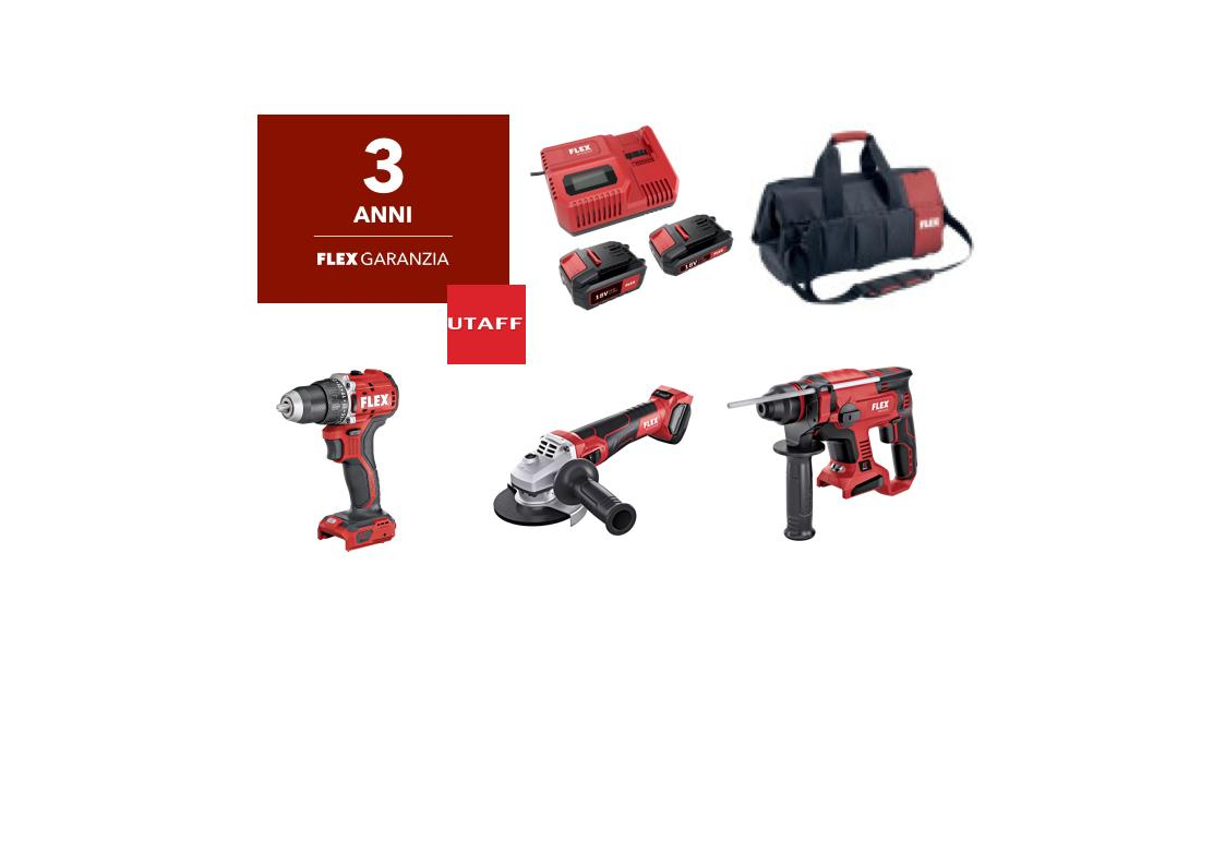 KIT FLEX 18v TRAPANO - SMERIGLIATRICE - TASSELLATORE CON BORSONE 2 BATTERIE  E CARICABATTERIE - Prodotti in vendita online - Utaff